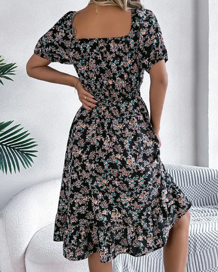 Ruffled Hem Floral Puff Sleeve Dress