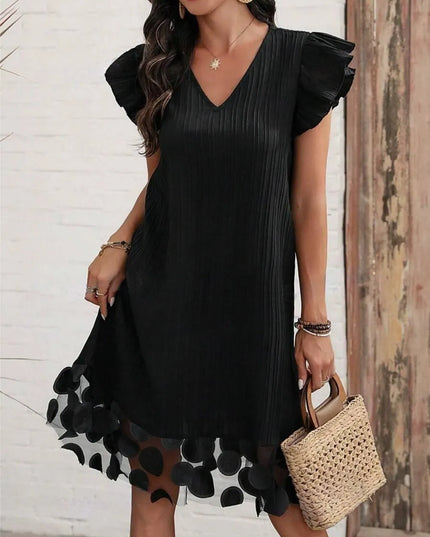 Ruffled V-Neck Cap Sleeve Dress