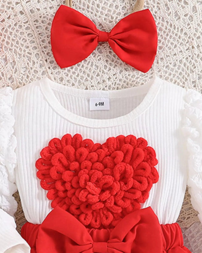 Children's Heart Bowknot Decor Dress with Headband