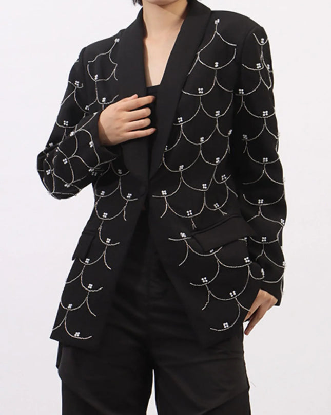 Pearl Detail Long Sleeve Blazer