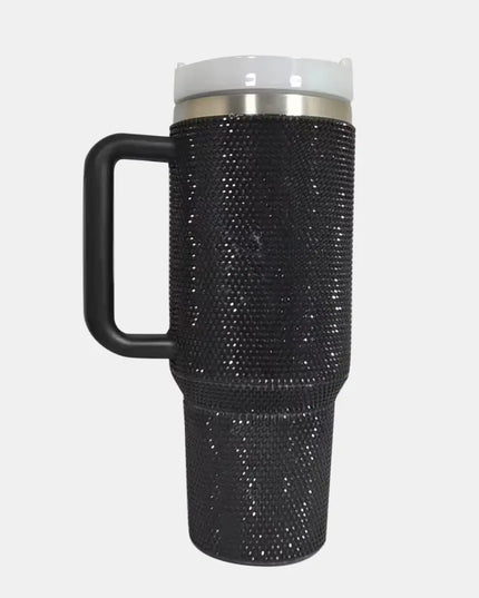 Rhinestone Stainless Steel Tumbler with Straw Black One Size