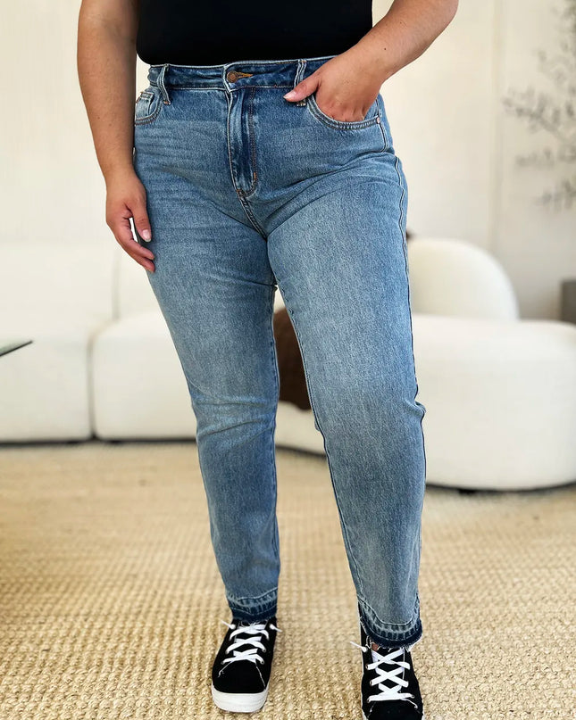 Judy Blue Full Size Mid Rise Rigid Magic Release Hem Jeans