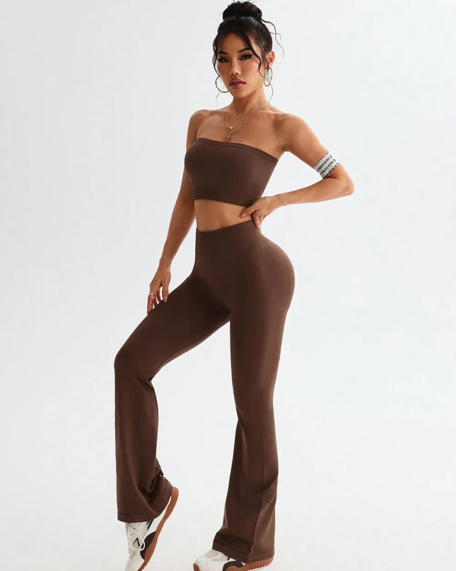 Tube Top and High Waist Flare Pants Active Set 