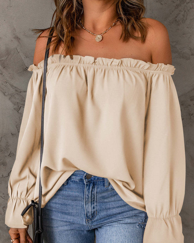Off-Shoulder Flounce Sleeve Blouse 