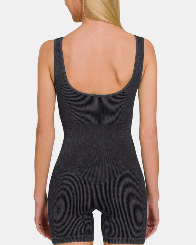 Zenana Washed Ribbed Romper with Pad
