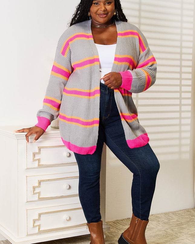 Woven Right Ribbed Long Sleeve Cardigan