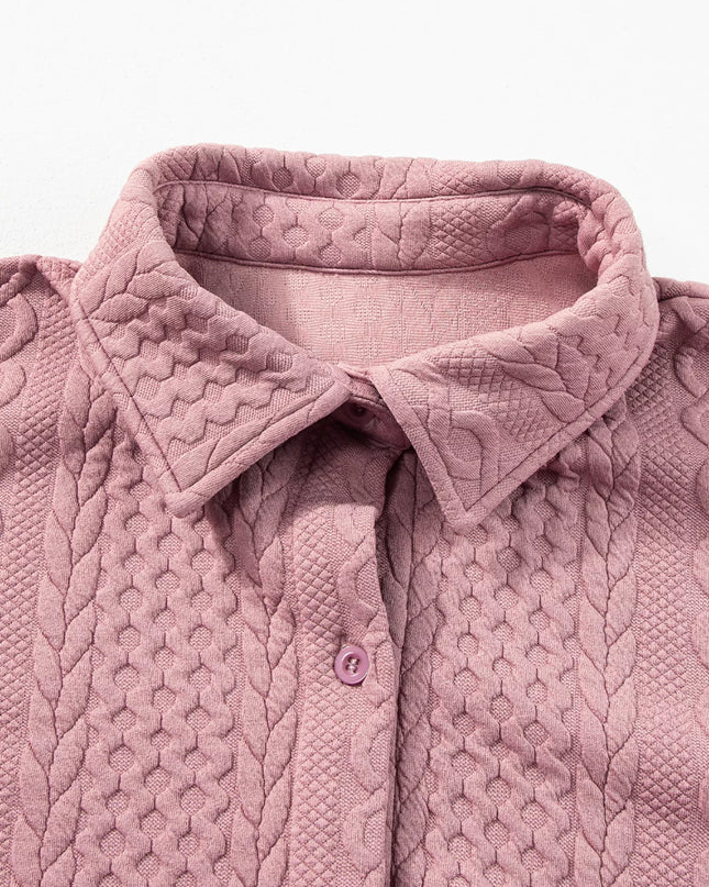 Cable Texture Puff Sleeve Loose Shacket