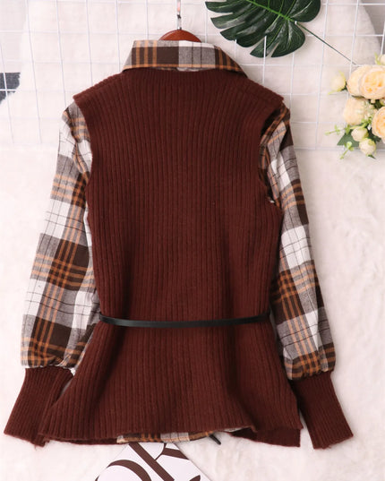 Plaid Long Sleeve Sweater Dress