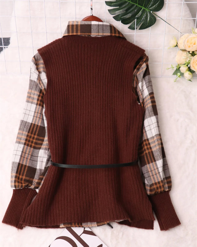 Plaid Long Sleeve Sweater Dress