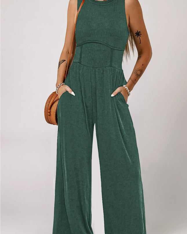 Round Neck Sleeveless Jumpsuit Black Forest