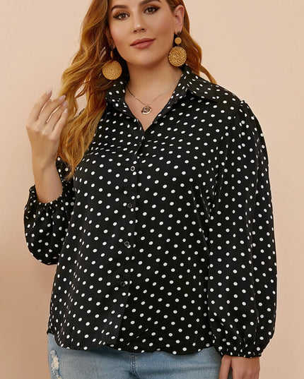 Plus Size Polka Dot Balloon Sleeve Shirt