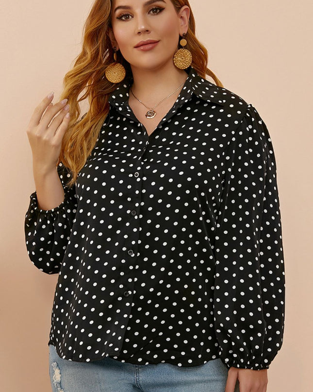 Plus Size Polka Dot Balloon Sleeve Shirt