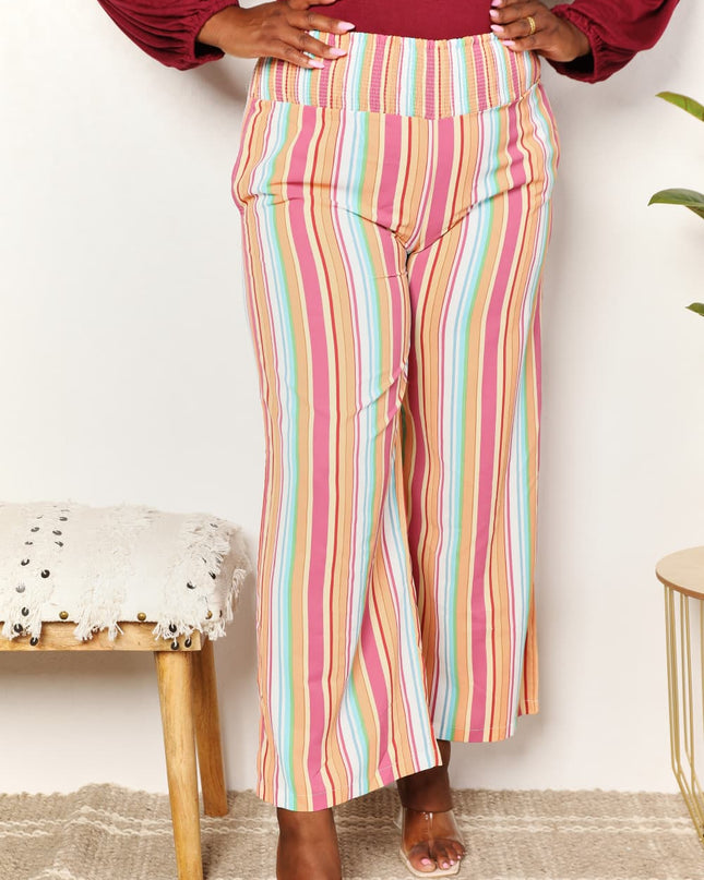 Double Take Striped Smocked Waist Pants with Pockets