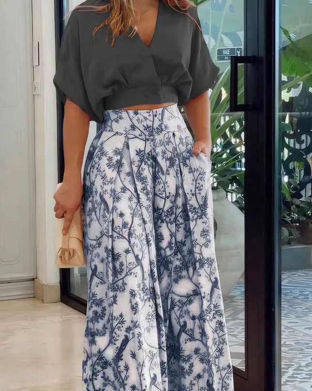 Surplice Top and High Waist Pants Set