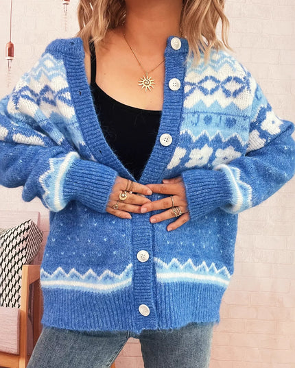 Ribbed Button Down Knit Cardigan Sky Blue One Size