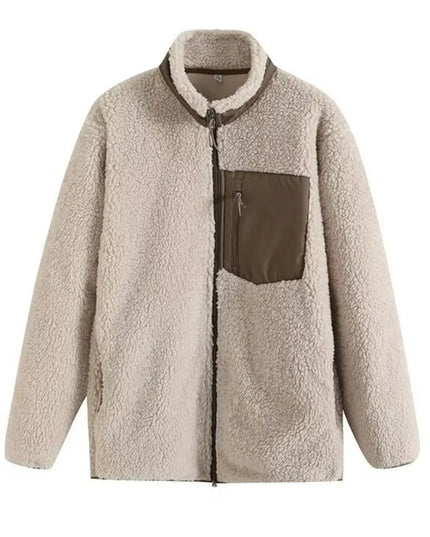 Zip Up Long Sleeve Plush Jacket Dust Storm