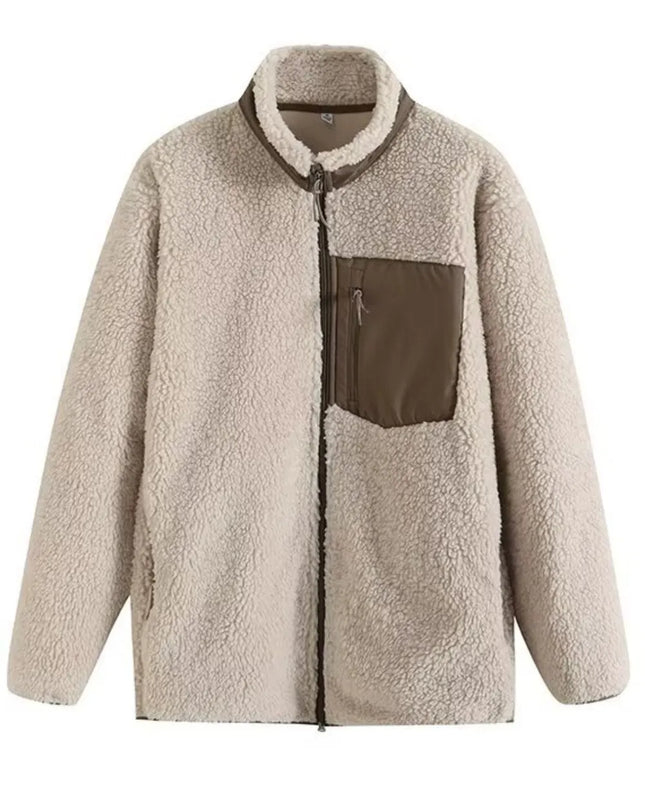 Zip Up Long Sleeve Plush Jacket Dust Storm