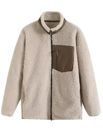 Zip Up Long Sleeve Plush Jacket Dust Storm