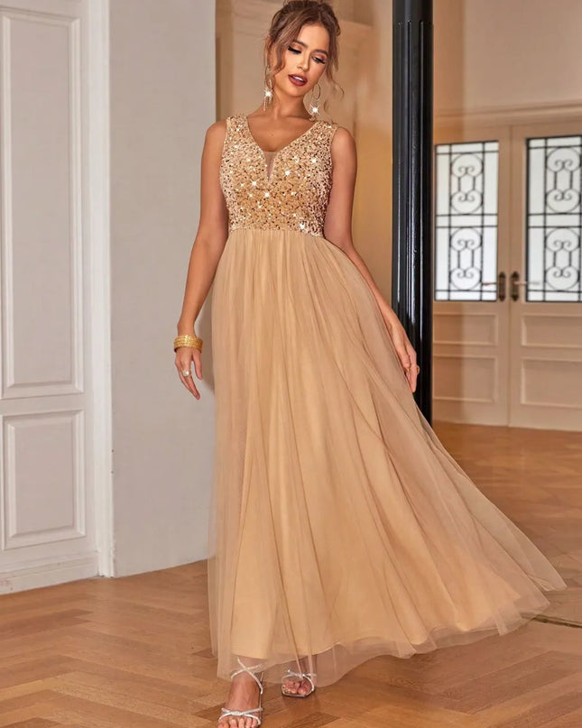 Sequin V-Neck Sleeveless Dress 