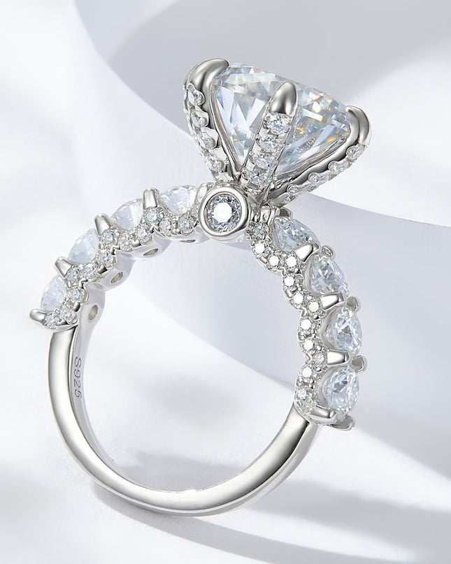 3-Carat Moissanite Platinum-Plated Side Stone Ring