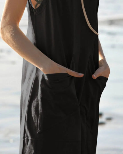 Lovelet Round Neck Sleeveless Romper with Pockets