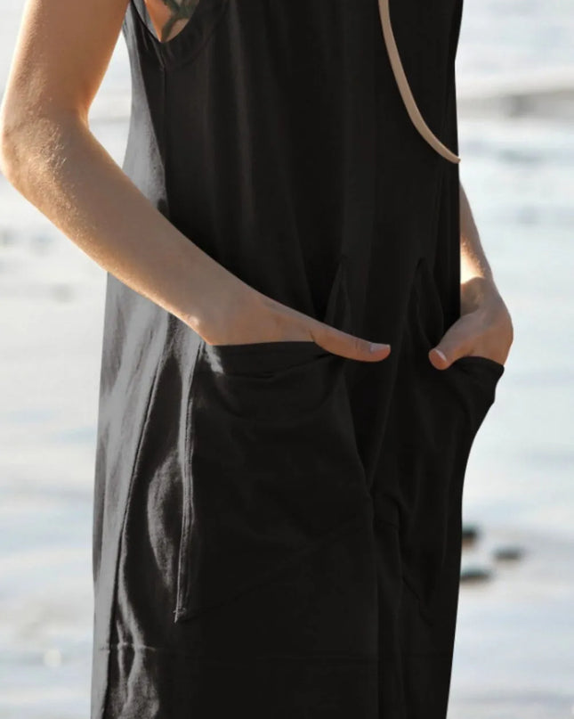 Lovelet Round Neck Sleeveless Romper with Pockets