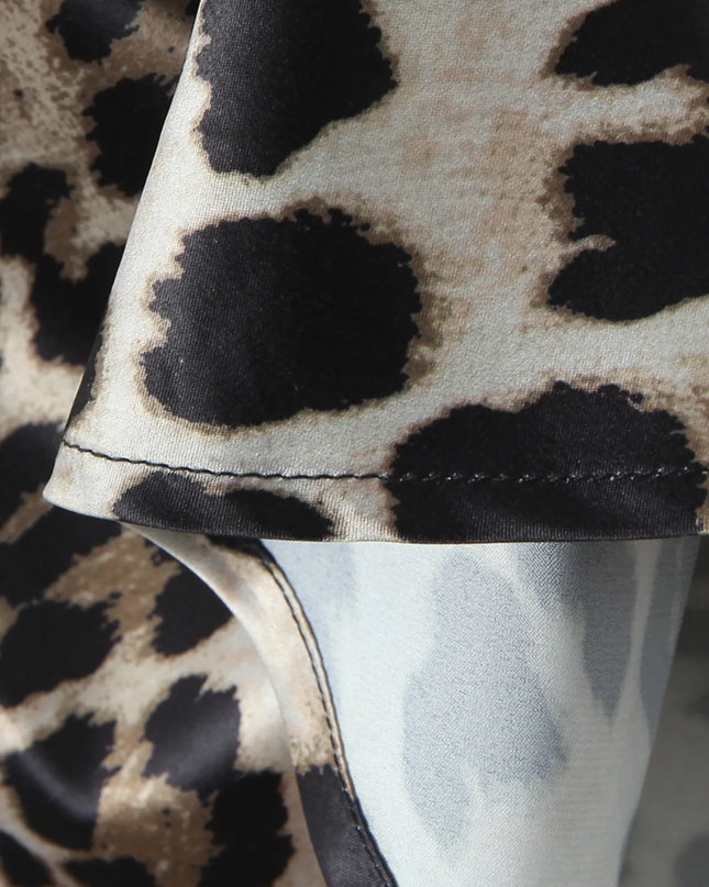 Leopard Print Satin Maxi Dress