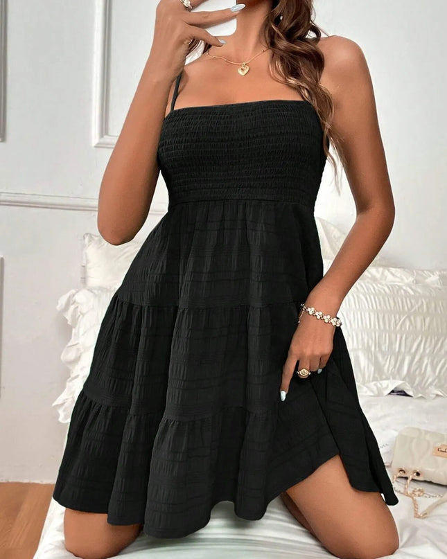 Smocked Tiered Cami Dress Black