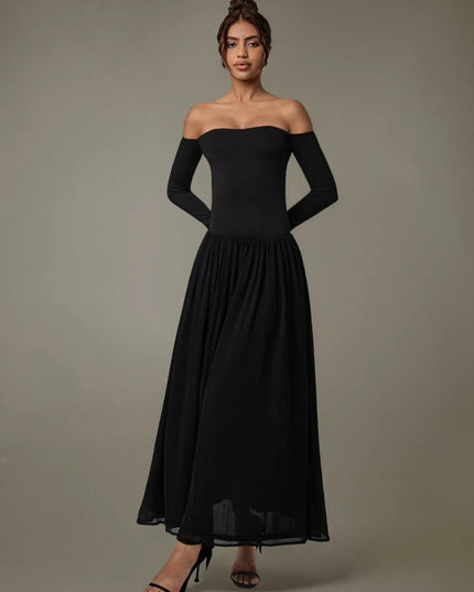 Off Shoulder Long Sleeve Maxi Dress 