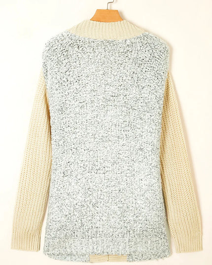 Color Block Side Pockets Open Front Cardigan