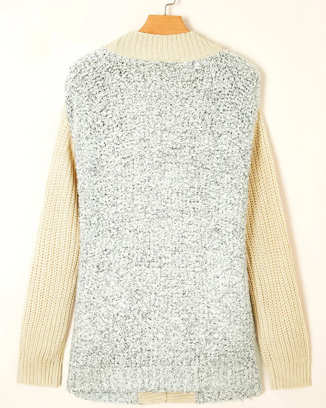 Color Block Side Pockets Open Front Cardigan