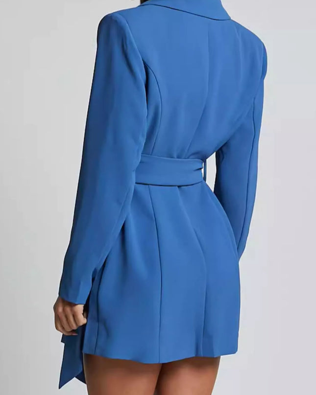 Lapel Collar Tie Waist Blazer