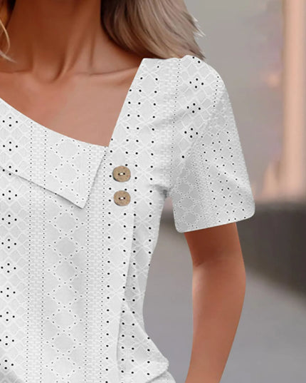Eyelet Asymmetrical Short Sleeve T-Shirt