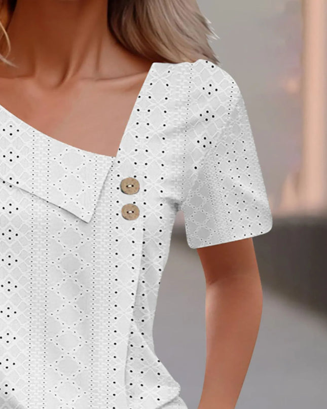 Eyelet Asymmetrical Short Sleeve T-Shirt