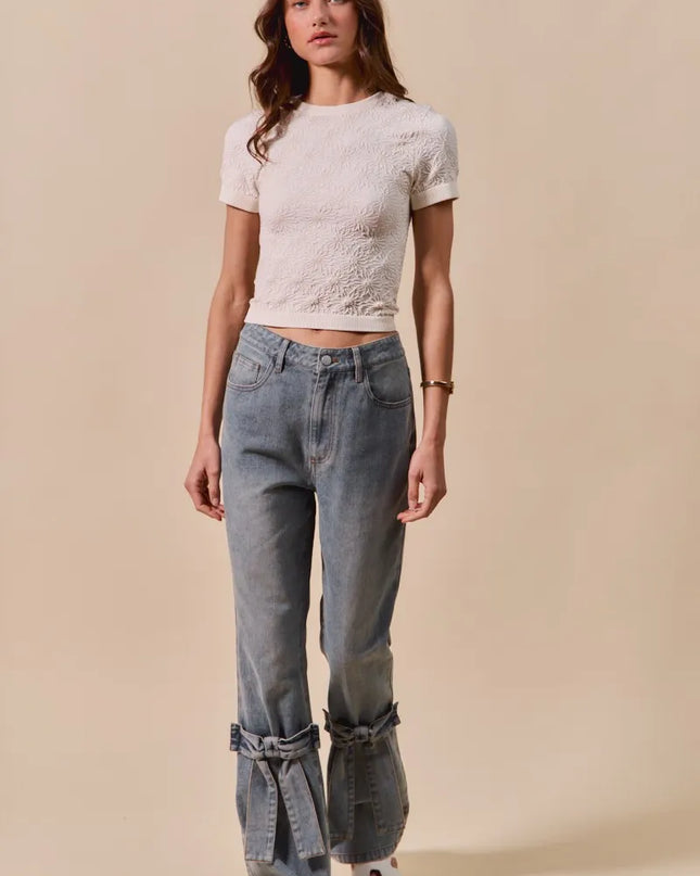 SO ME Floral Patterned Seamless Short Sleeve Top