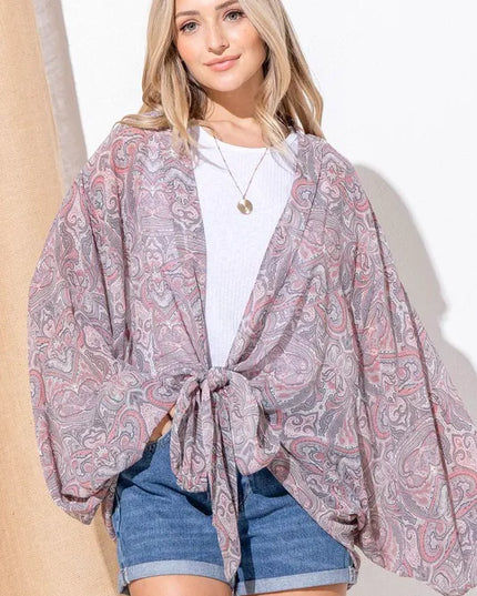 And The Why Sheer Front Tie Knot Oversized Kimono Wrap Cover Up