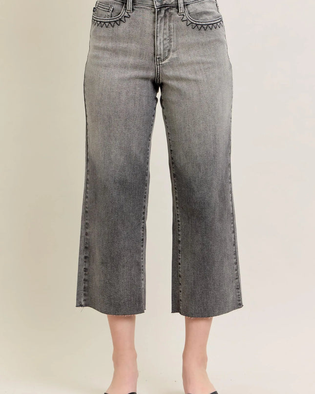 Judy Blue Full Size Wide Leg Capris Jeans Plus Size Gray