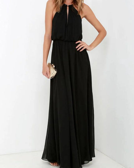 Pleated Sleeveless Maxi Tank Dress Black
