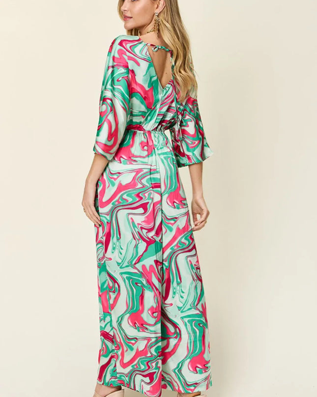 Double Take Full Size Half Sleeve Wide Leg Jumpsuit