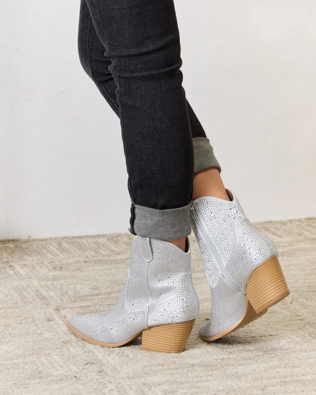 East Lion Corp Rhinestone Ankle Cowboy Boots