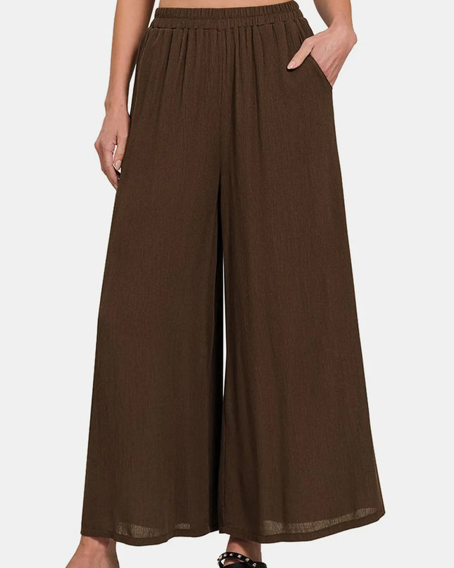Zenana Woven Wide Leg Pants With Pockets