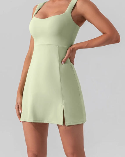 Square Neck Sleeveless Slit Mini Active Dress 