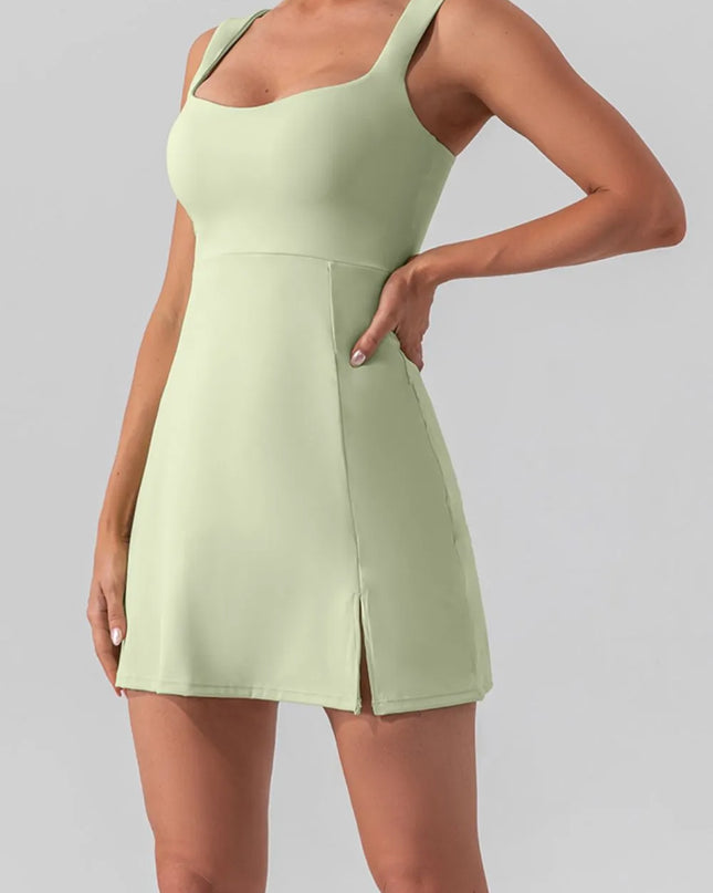 Square Neck Sleeveless Slit Mini Active Dress 