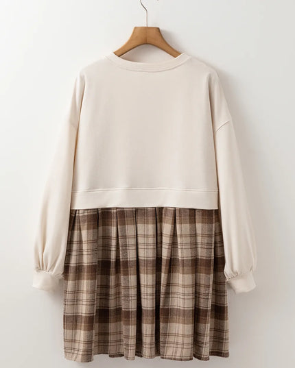 Plaid Round Neck Long Sleeve Mini Dress