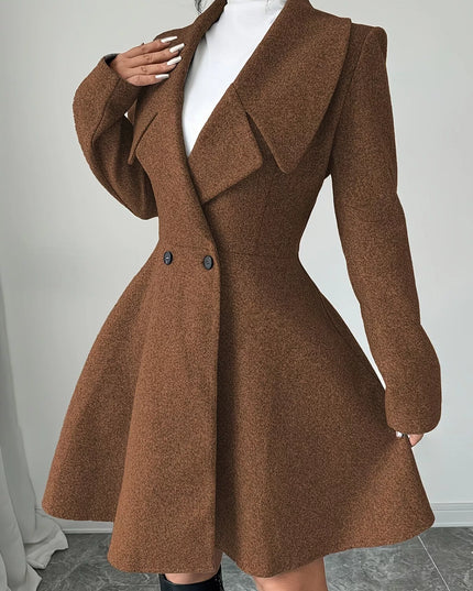 Double-Breasted Fit & Flare Wool Blend Coat Brown