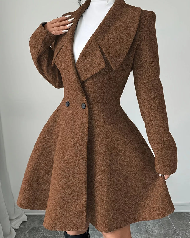 Double-Breasted Fit & Flare Wool Blend Coat Brown