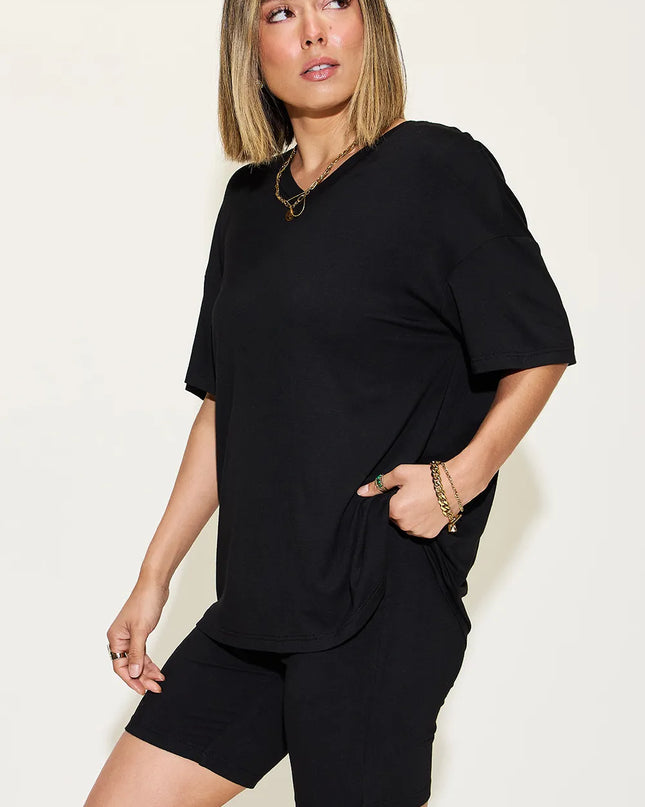 Basic Bae Full Size V-Neck Drop Shoulder T-Shirt and Shorts Set 