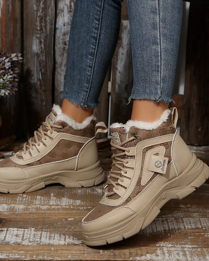 High-Top Platform Chunky Sneaker Boots with Lace-Up
