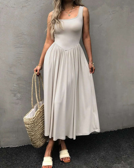 Sleeveless Midi Dress with Gathered Waist