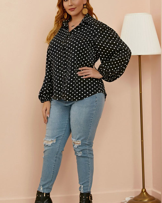 Plus Size Polka Dot Balloon Sleeve Shirt